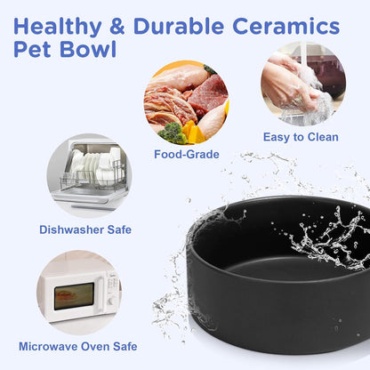 SPUNKYJUNKY Elevated Dog Bowls Ceramic, 6.1'' Dogs and Cat Food Water Bowls Raised with Non-Slip Bamboo Stand for Medium Sized Breed Microwave Dishwasher Safe - 28.7 OZ,Beige