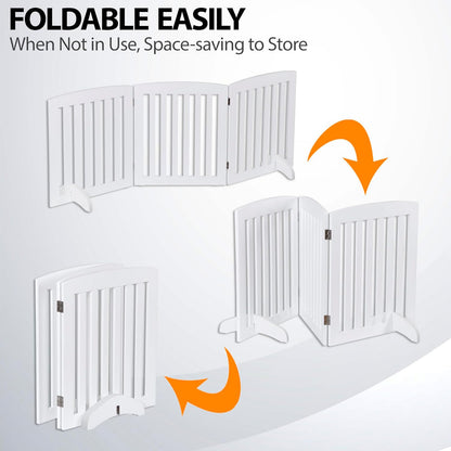 Freestanding Pet Dog Gate 36 Inch Foldable Fence Indoor 3 Panel Extra Wide Wooden Dog Door for Stairs Hallways Doorways
