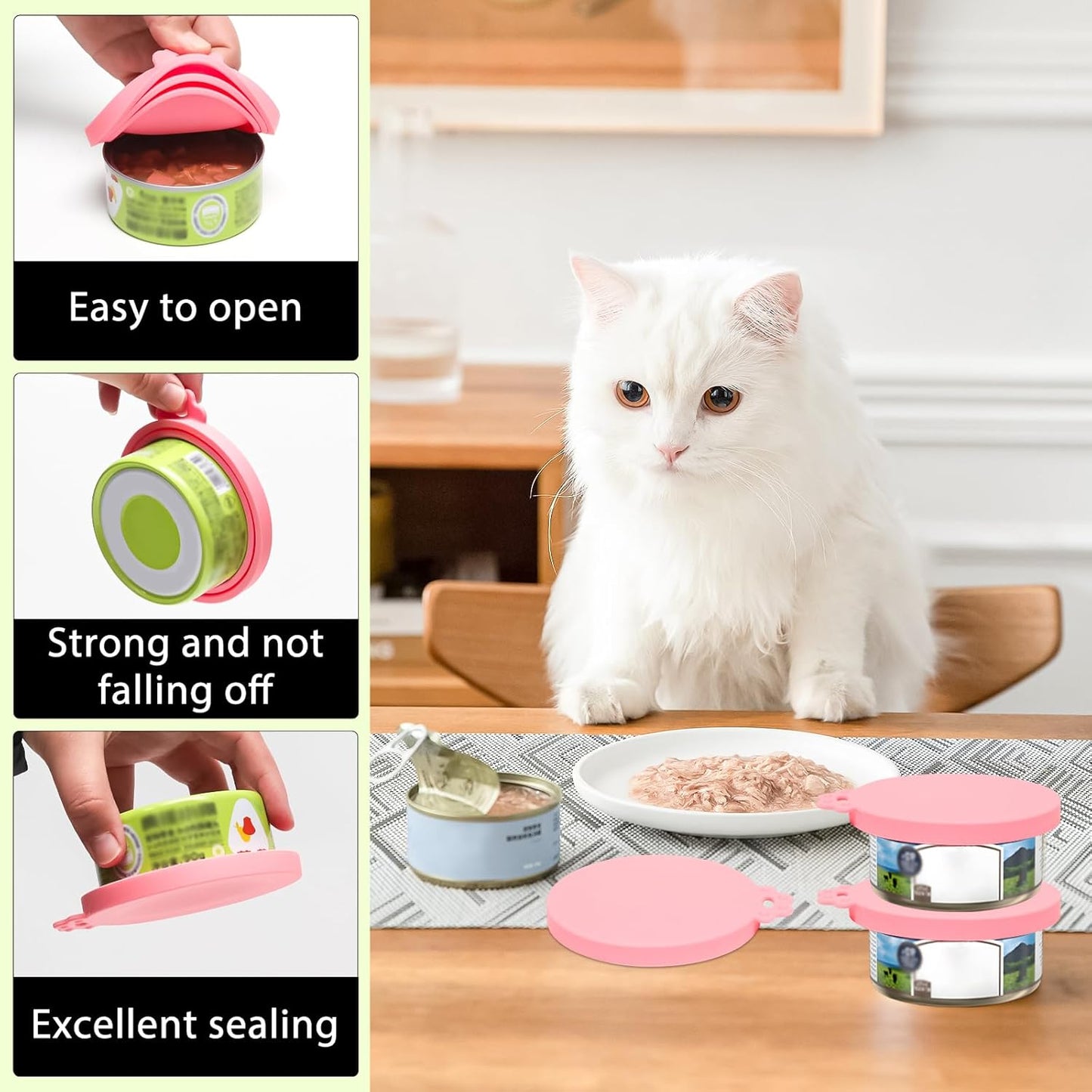 PINE & LINEN 4 Pcs 2.5inch Durable Pet Can Lids, Silicone Small Pet Can Covers Waterproof Cat Food Cans Lids for 3 oz Cat Food Cans（Yellow+Red+Pink+Blue）