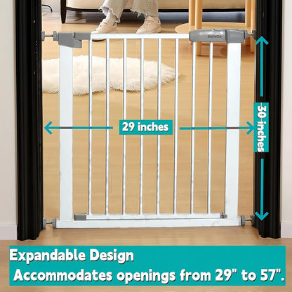 44.72"-46.89" Baby and Pet Safety Gate, 30" Tall Metal Walk-Thru Gate for Doorways & Stairs, Easy One-Hand Open, Dual Lock, Extensions & Wall Mounts Included (Brown, 29"-46" W x 30.5“H)