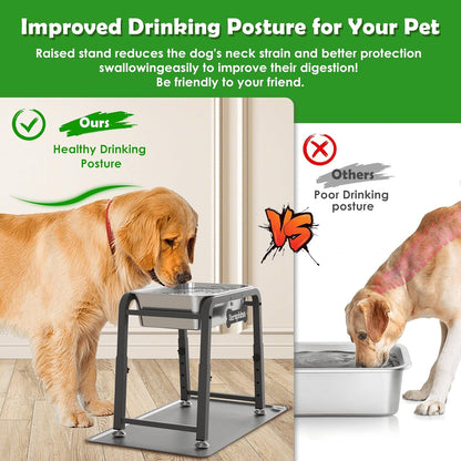 1.2 Gallon Elevated Large Dog Water Bowl with Mat, 4 Height Adjustable 12-17", Raised Dog Water Bowl Stand for Large Breed