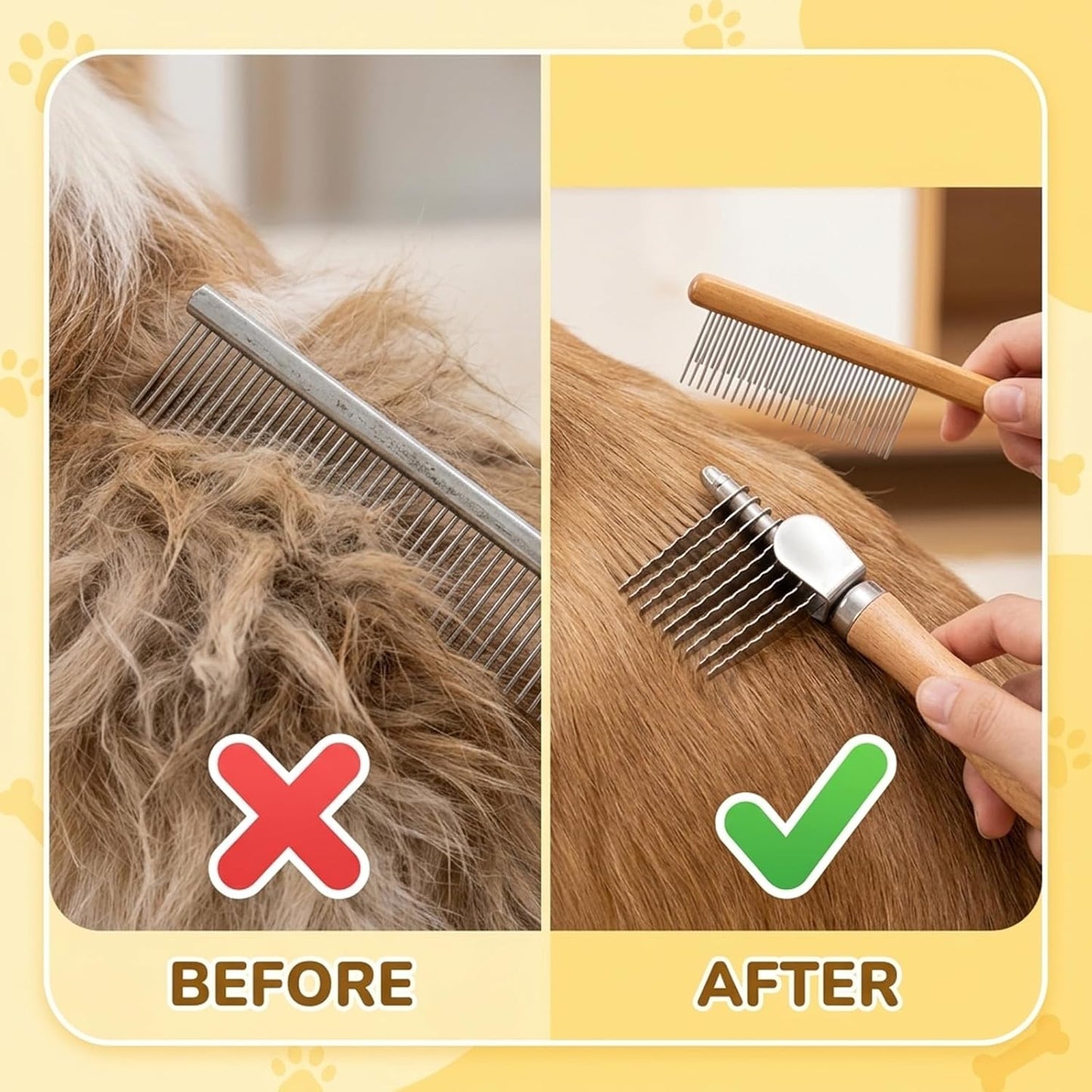 2Pcs Dematting Comb for Dogs, Dematting Tool for Dogs and Cats, Easily Removal for Pet Hair