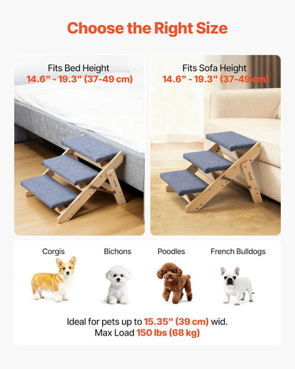 VEVOR Wood Pet Stairs, 2-Step Dog Stairs for Beds, Sofa & Cars, 110lbs Load Capacity, Floded Flat Design, Stable & Sturdy Cat & Dog Step Ladder for Small Medium Large Older Pet Puppy Essentials