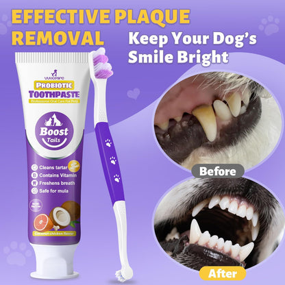 Premium Dog Oral Care Kit - Natural Coconut Chicken Flavored Toothpaste,Dual Head Toothbrush and Finger Toothbrush for Dogs,Plaque Prevention,Tartar Control.2.5oz(Pack of 1)