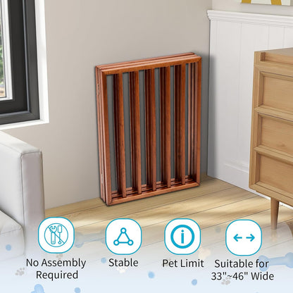 BONNLO Free Standing Dog Gate Indoor, Foldable Pet Gate for Dogs and Puppy, 24" Height Wooden Dog Gates for Doorways Extra Wide/Stairs/Hallways (Walnut, 3 Panel)