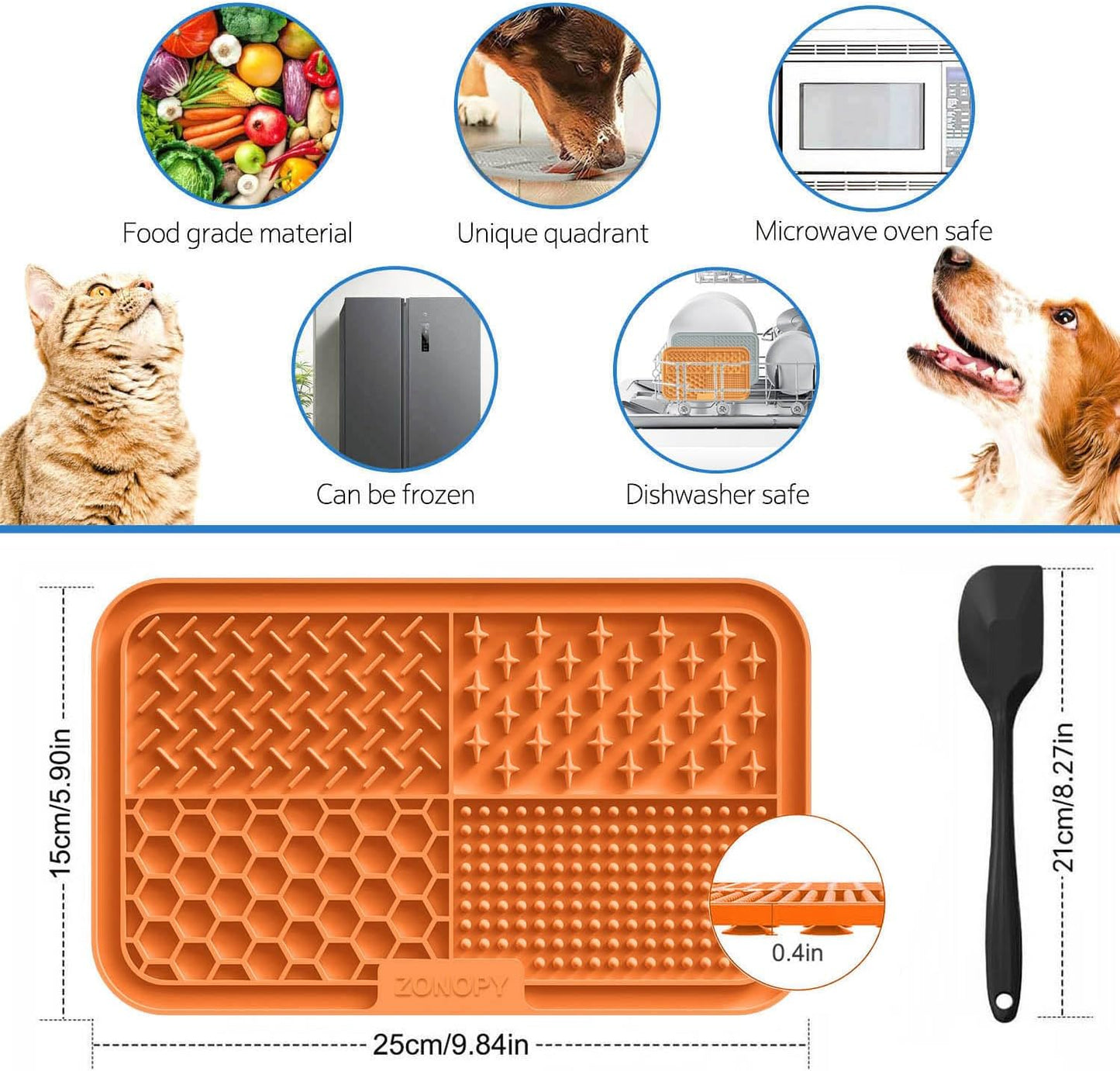 Licking Mat for Dogs & Cats with Suction Cups, 1 Pack Square Dog Slow Feeder Lick Pat for Anxiety Relief & Boredom, Dog Toys to Keep Them Busy, Pets Grooming Bathing Training Mat