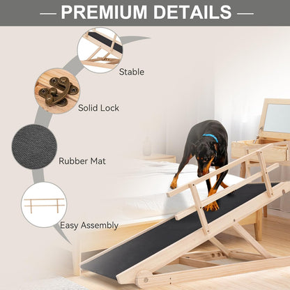 ABORON Antislip Dog Ramp, Adjustable Folding Pet Ramp for Small & Large Old Dogs & Cats, High Traction Portable Rubber Paw Ramps, Supports up to 200 lbs, Used for Bed Couch SUV, 39.3'' Long