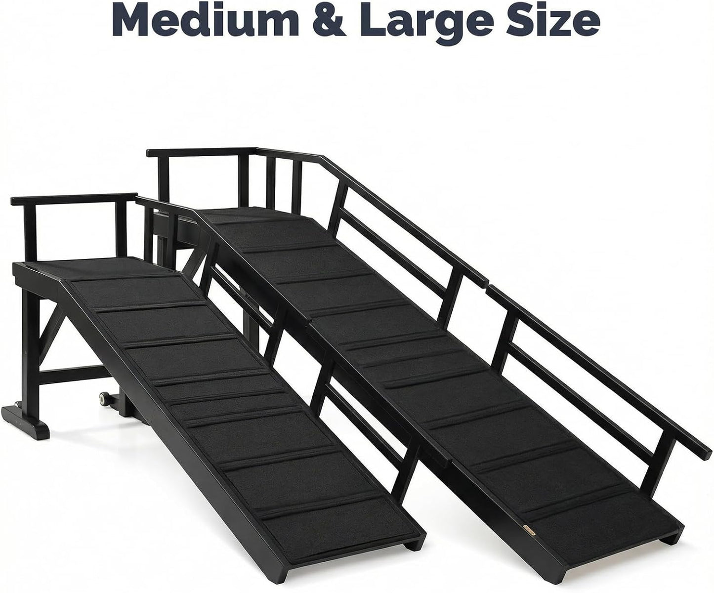 Dog Ramp for Bed or Couch, Wooden Pet Ramp with 20° Gentle Slope, Removable Side Rails, Non-Slip Surface, Top Platform & Wheels, Safe Bed Ramp for Small, Large & Senior Dogs, 60" Long, Mahogany