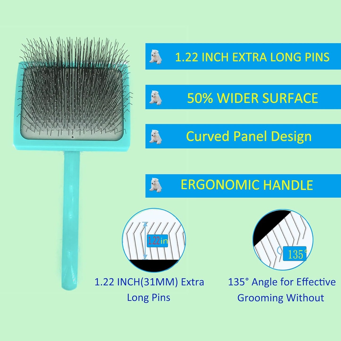 Dog Brush For Long Haired Dogs Poodles-Dog brushes for grooming&shedding-Large Firm Slicker Brush for Goldendoodles-With Soft Massage Grooming Stainless Steel Pins, Pet Grooming Wire Brush-25mm(1")