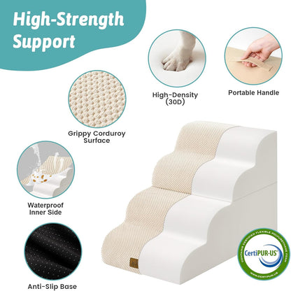 COZY KISS Extra Wide Dog Stairs with Tunnel, Foam Detachable Large Dog Step for Small Pet, Puppy or Cats, Medium Pet Ramp for High Bed, Couch, Sofa or Car, 19.7x33x22.4 inch, 5 Step, Beige
