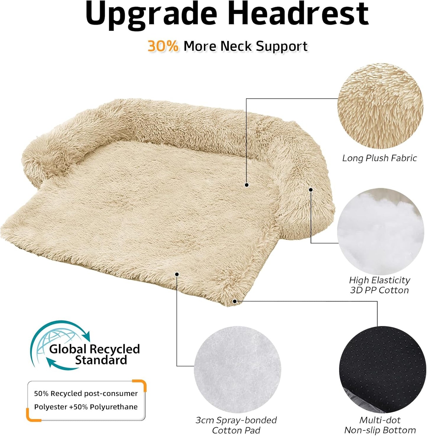 Calming Dog Bed Fluffy Plush Dog Mat for Furniture Protector with Removable Washable Cover for Large Medium Small Dogs and Cats (Large, Light Grey)