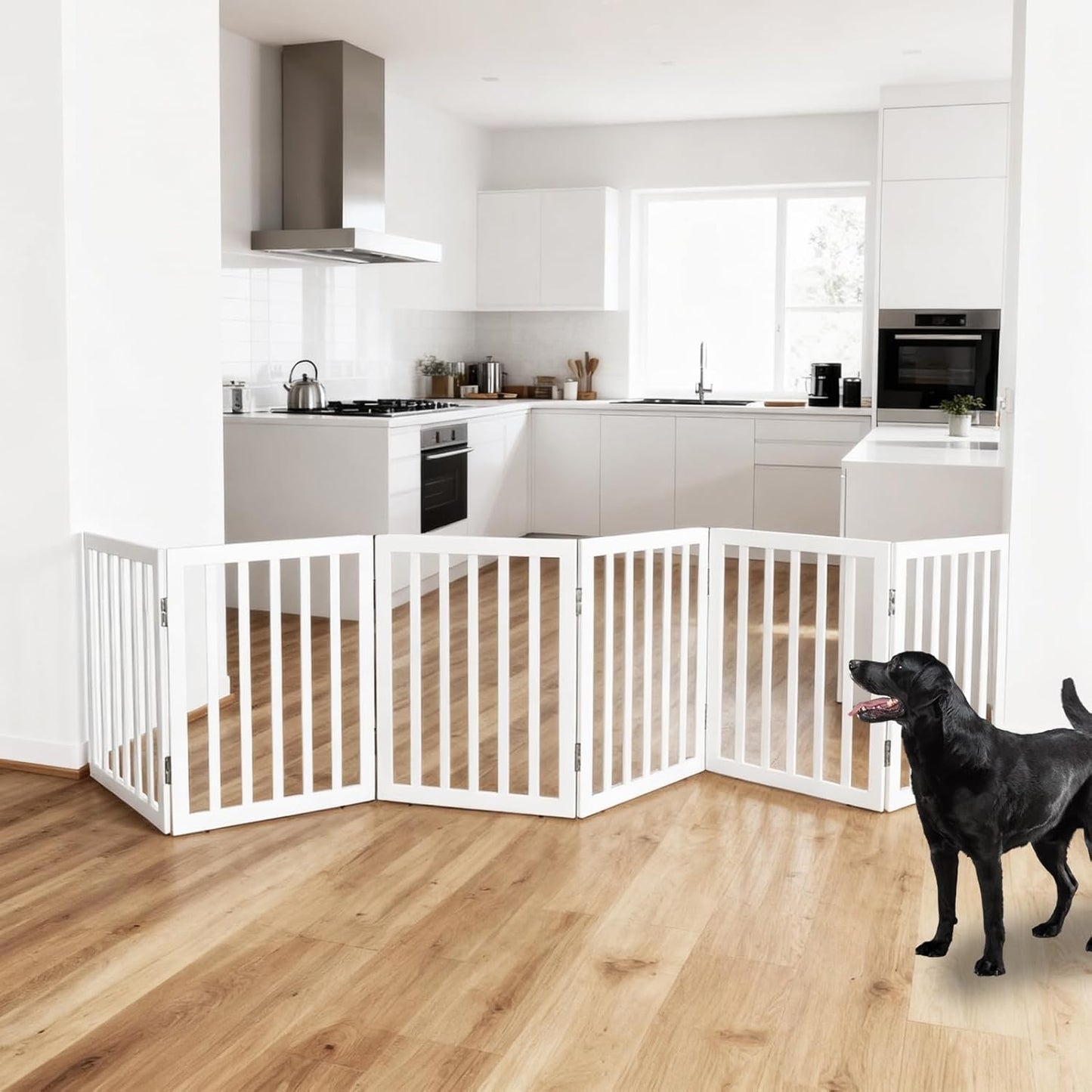 ZJSF Freestanding Indoor Dog Gate for House Foldable Wood Brown Puppy Gate for Doorways Pet Gate for Stairs Extra Wide Pet Fence 24" Height 2 Panels