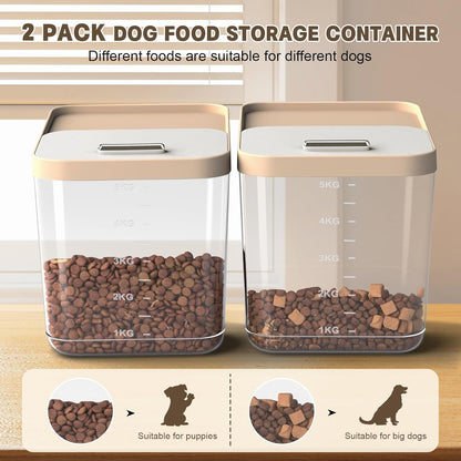 2 Pack Dog Food Storage Container, Pet Food Storage Containers for Dog Cat Bird, Holds 11LB Each, Clear BPA-Free Bin with Locking Lid, Includes 2 Measuring Cups, Keep Fresh Moisture Proof