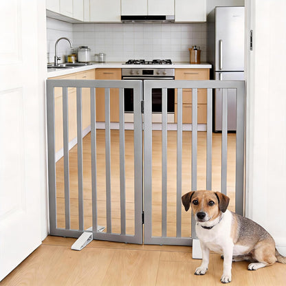 Dog Gate Indoor, Freestanding Dog Fence for The House, Doorways, Hallways,or Stairs,Pet Gate Foldable Wooden,Expandable 24" Height 3 Panels,White