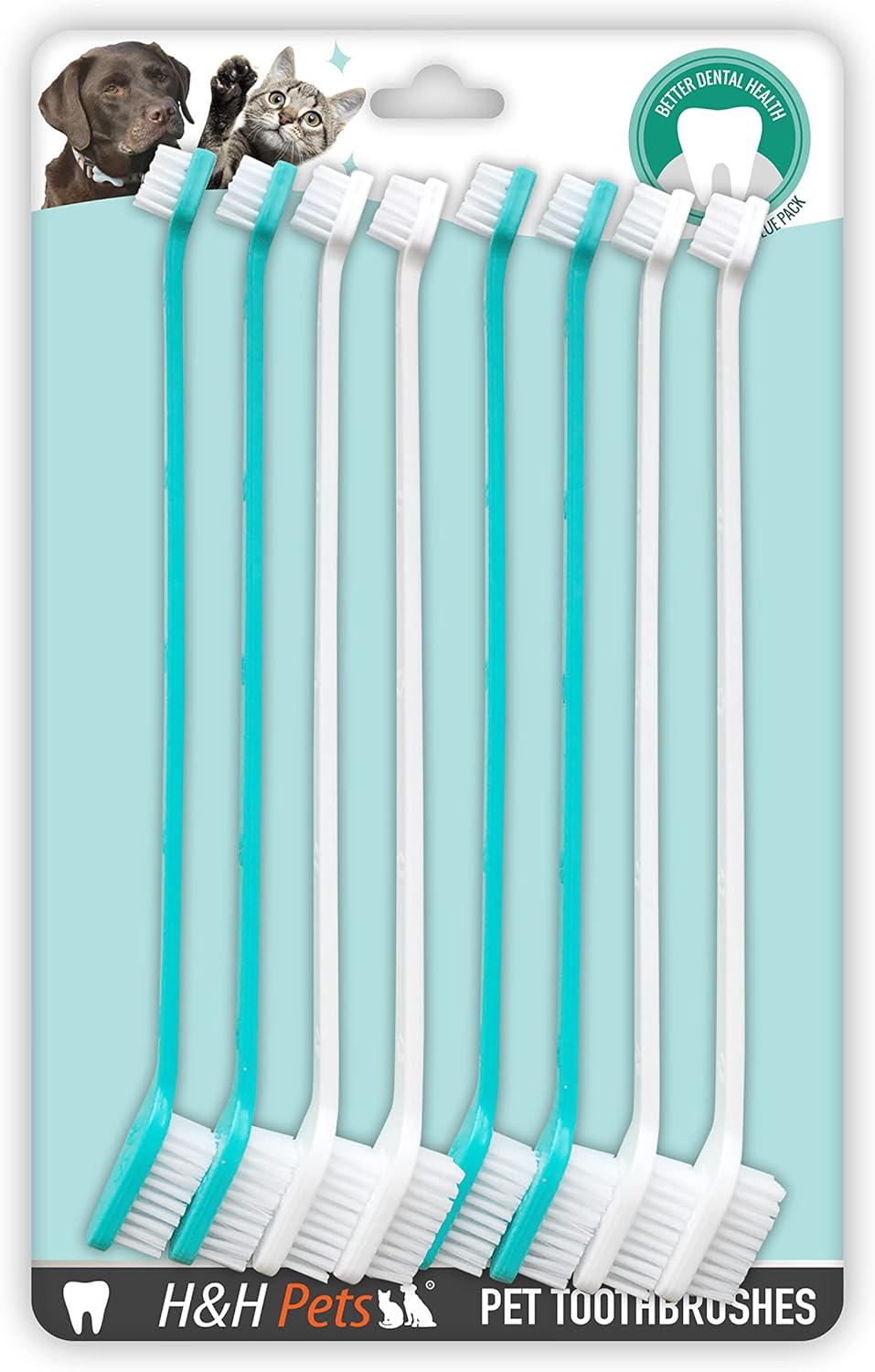 H&H Pets Dog Toothbrush Dual Headed Design Dental Toothbrushes for Small & Large Dogs, 4 or 8 Counts Pack