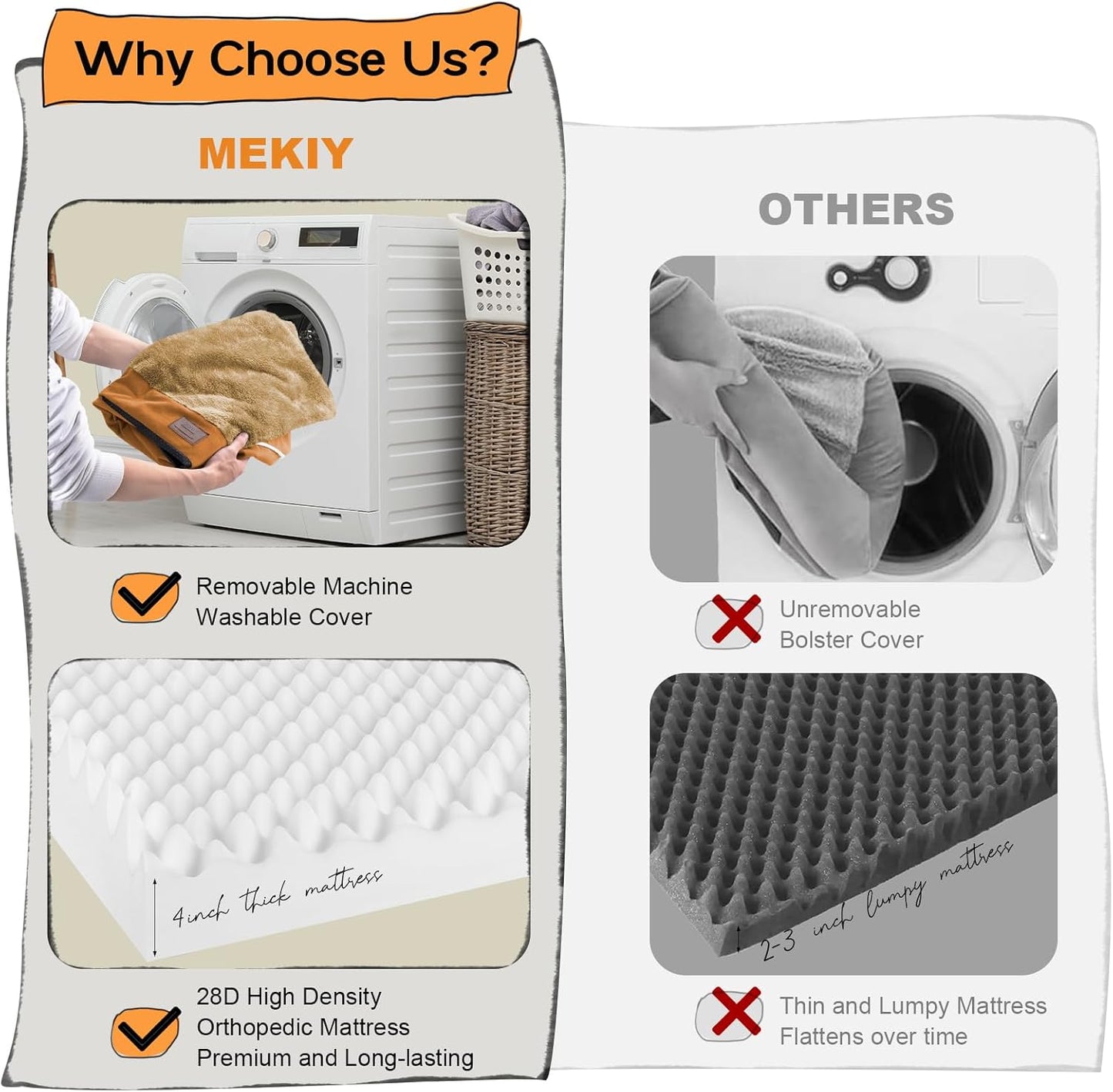 Large Dog Bed Orthopedic Washable - Beds Bolster - Medium XL XLarge Big Dogs - Memory Foam Couch Sofa - Waterproof with Removable Cover