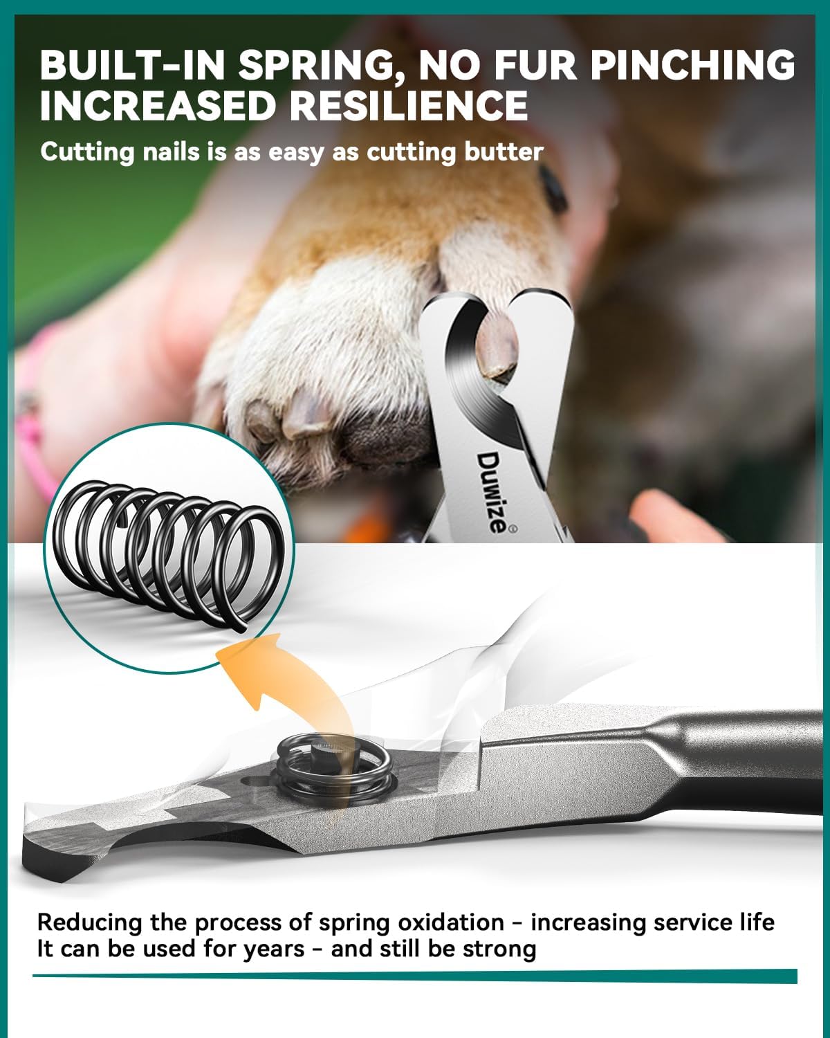 Dog Nail Clippers - All Steel Material, 1.22-Inch Large Opening, Built-in Spring, No Fur Pinch, for Medium to Large Dogs and Cats, Professional Pet Nail Trimmers, With Free Nail File (Polished)
