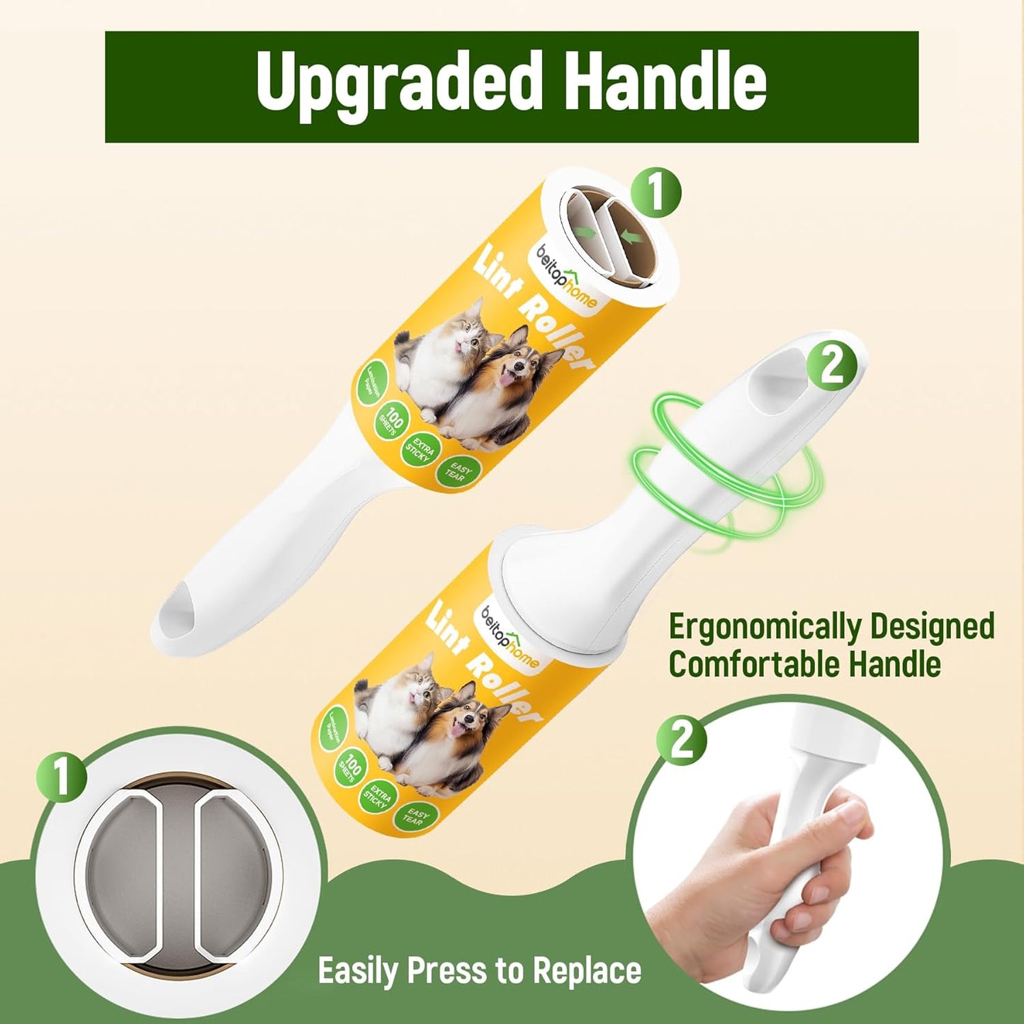 Lint Roller, 800-Sheet Extra Sticky Rollers for Pet Hair, 4 Handles, Value Pack for Dogs, Cats, Clothes, Carpet, Furniture