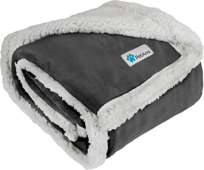 PetAmi Dog Blanket for Medium Large Dogs, Pet Bed Blanket Cat Puppy Kitten, Fleece Furniture Couch Cover Protector Sofa Car, Soft Sherpa Dog Throw Plush Reversible Washable, 40x60 Plaid Dark Gray