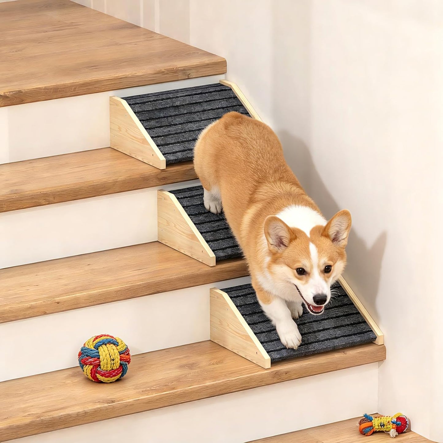 TIMHAKA 2 Pack Dog Ramp for Stairs, Upgraded Widened Non-Slip Dog Stairs for Small Medium Dogs, Wooden Pet Steps for Staircase, Steps and Stairs Assist for Injured & Aged Pets