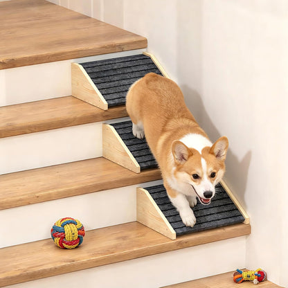 TIMHAKA 2 Pack Dog Ramp for Stairs, Upgraded Widened Non-Slip Dog Stairs for Small Medium Dogs, Wooden Pet Steps for Staircase, Steps and Stairs Assist for Injured & Aged Pets