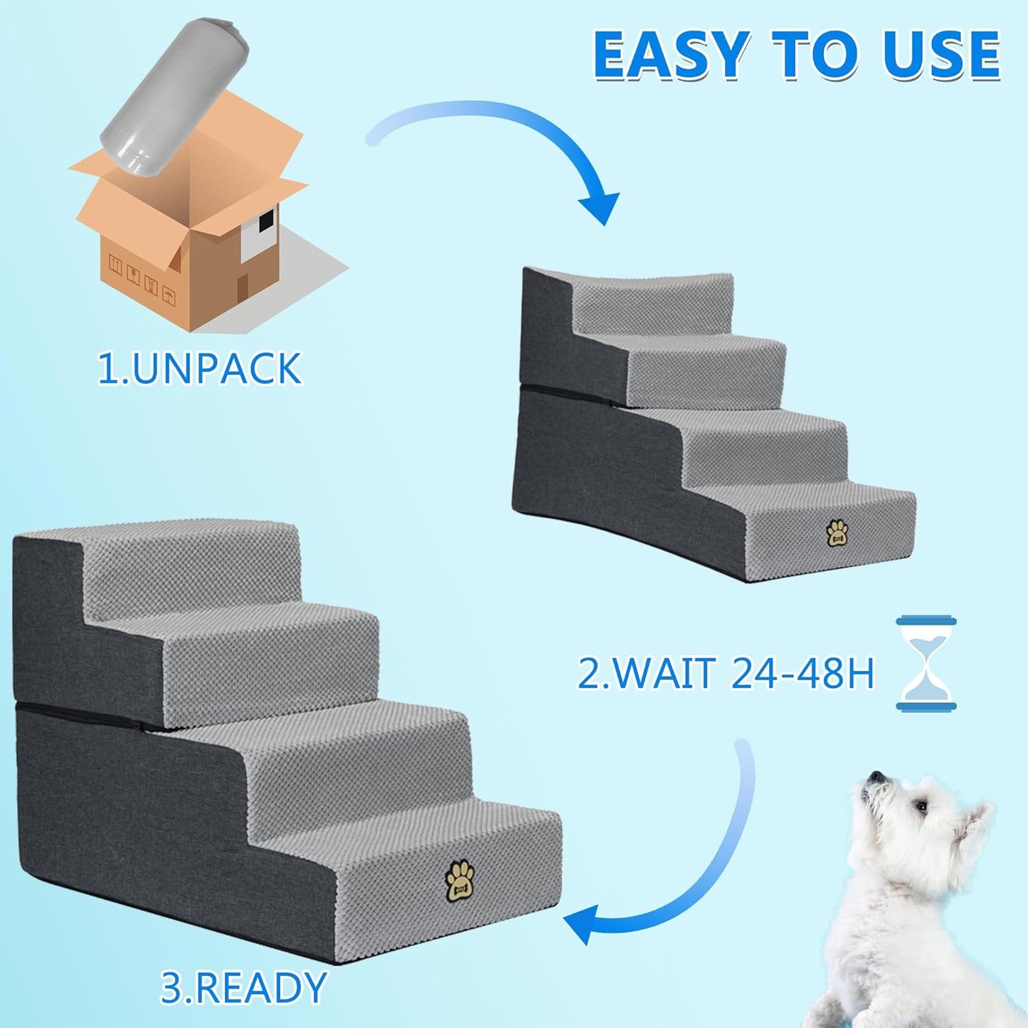 Pet Steps Dog Stairs for Sofa Couch and Bed High Density Sponge Pet Ramp with Removable Washable Cover Non-Slip Base Stable Dog Steps 15.7" H