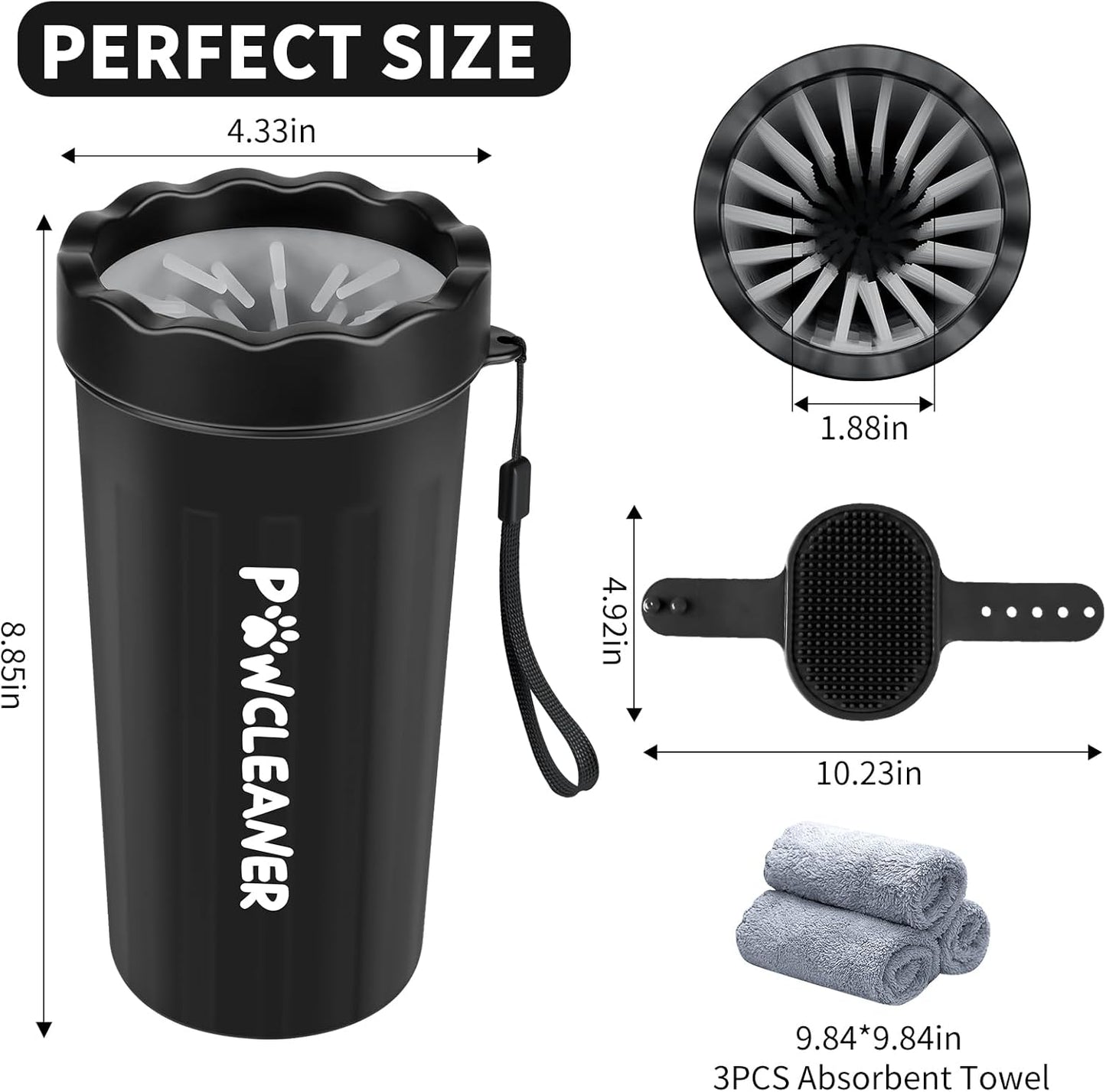 Professional 7 in 1 Dog Paw Cleaner for Dogs & Cats - Includes 1 Portable Paw Washer, 1 Bath Brush, 2 Dog Toothbrushes and 3 Absorbent Towels Note: Fits Paws up to 2 Inches Wide (Small, Blue)
