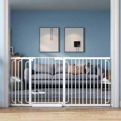Extra Wide Baby Gate with Door 53.4-62 Inch Pressure Mounted, Auto Close Child Baby Gates for Doorways No Drill, Walk Through Dog Gate Indoor for The House, White