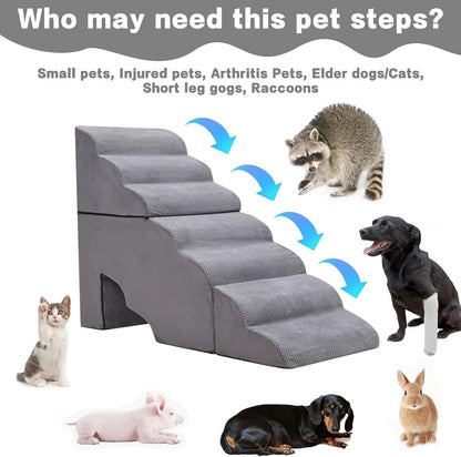 Dog Stairs for High Beds 30-36 inches Tall, 6-Step Dog Steps for Bed 32-36 inches for Small Large Dogs, Doggie Ramp for Bed, 30D Foam Pet Stairs for Old Dogs/Cats, Free-Installation, Grey