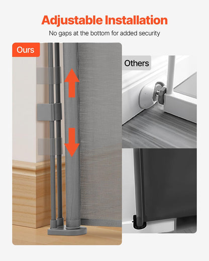 VEVOR Retractable Baby Gate, 34 inch Tall, Extends up to 110 inch Wide, Retractable Gate for Kids or Pets, Mesh Material, Easy to Install for Indoor Stairs, Doorways, Hallways, Playrooms, Gray