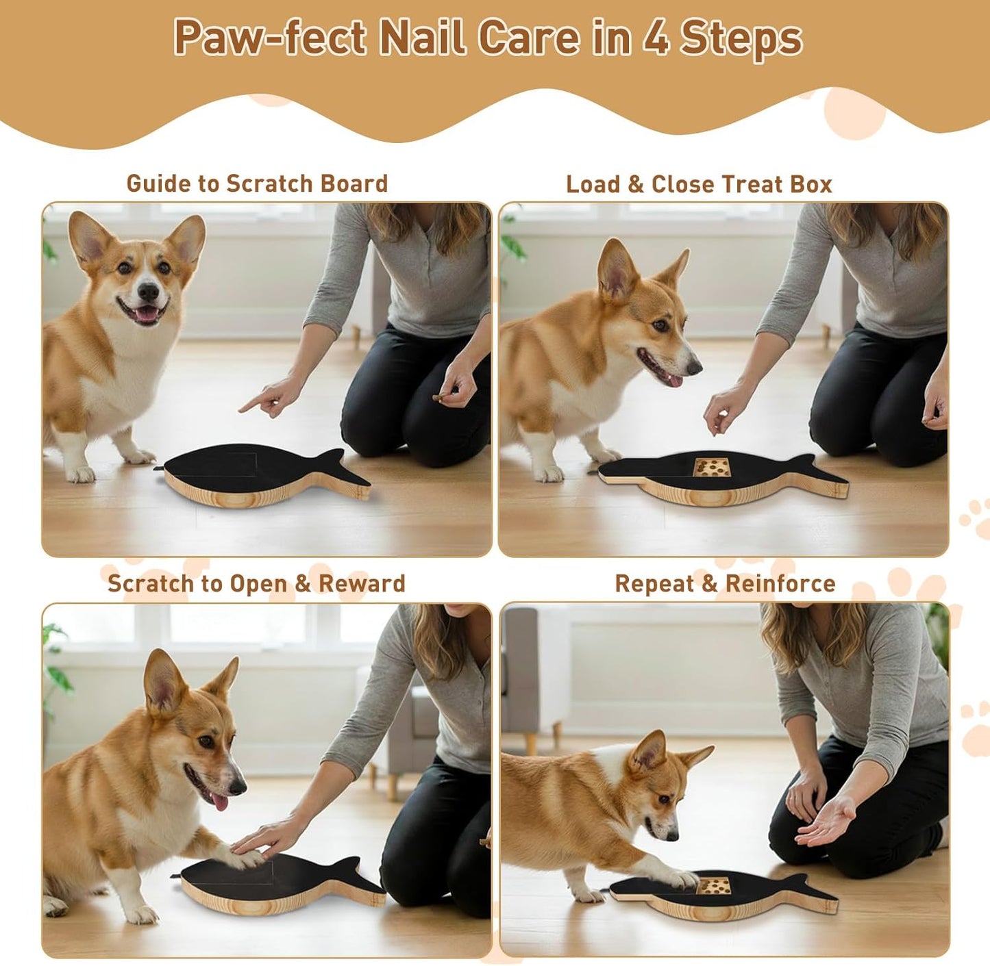 Vivifying Dog Nail Scratch Board with Treat Drawer, Stress-Free Nail Filing Tool for Dogs, Alternative to Clippers for Front Paw Nails, Interactive Training Scratch Pad with Extra Sandpaper
