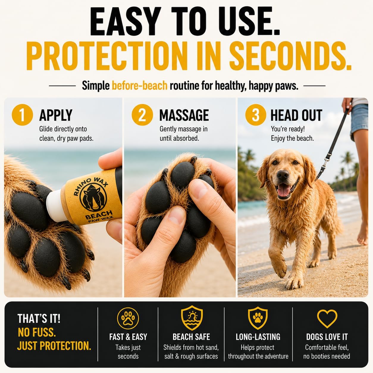 Rhino Wax - Dog Paw Protector for Hot Pavement - Use Street Wax Before Taking Dogs on Asphalt - Balm Protects from Warm Surfaces Rocks Road Debris - Great for Dogs who Hate Dog Shoes for Hot Pavement