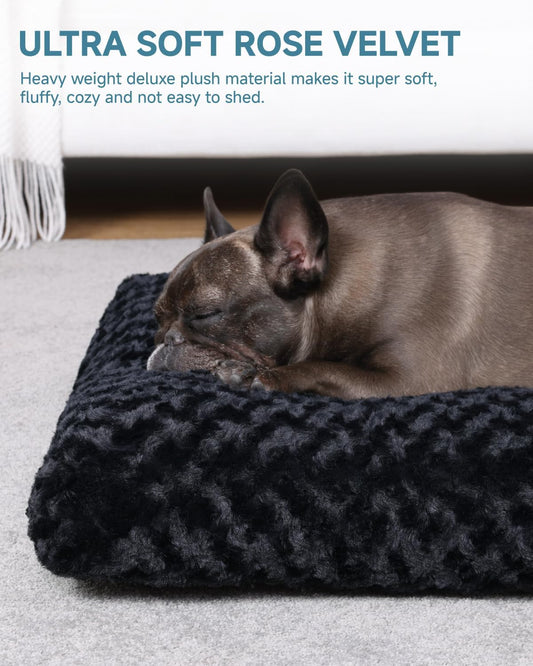 KSIIA Washable Dog Bed Deluxe Plush Dog Crate Beds Comfy Kennel Pad Anti-Slip Pet Sleeping Mat for Large, Jumbo, Medium, Small Dogs Breeds, 35" x 23", Gray