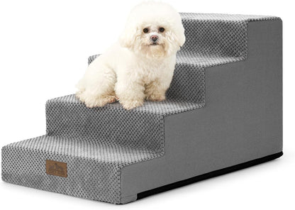 COZY KISS Dog Stairs for Small Dogs, 4 Tier Wider Pet Stairs for Couch and Beds, 17.7" H Non-Slip Dog Steps for Old Cats, Puppy, Small Medium Dogs, 17.7x23.6x17.7 inch, Beige