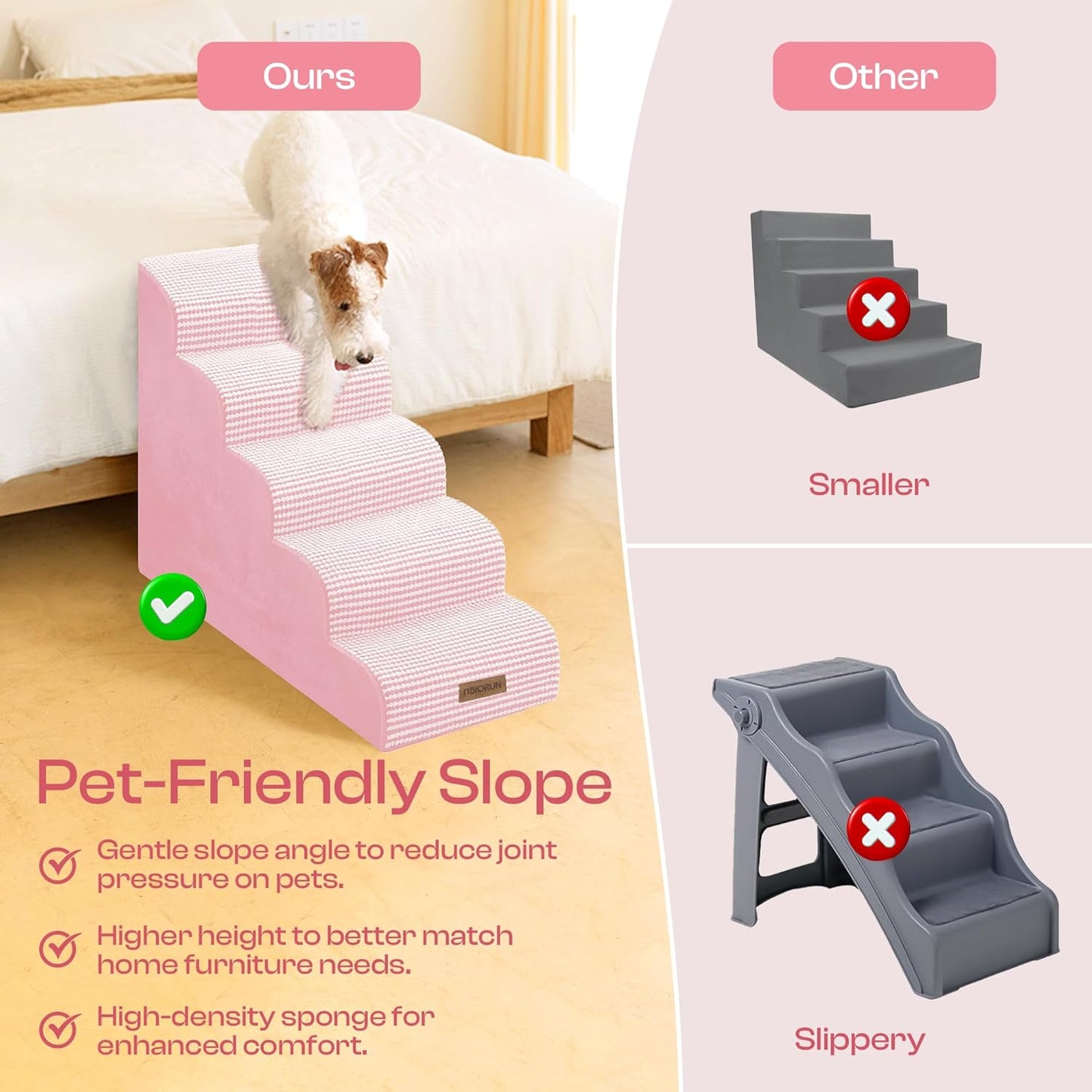 Dog Stairs for High Beds Up to 30", Extra-Tall 5-Step Dog Steps for Bed, 24.5" Tall Foam Pet Stairs for Small & Medium Dogs, Gentle Slope Cat Ramp for Bed with Washable Cover