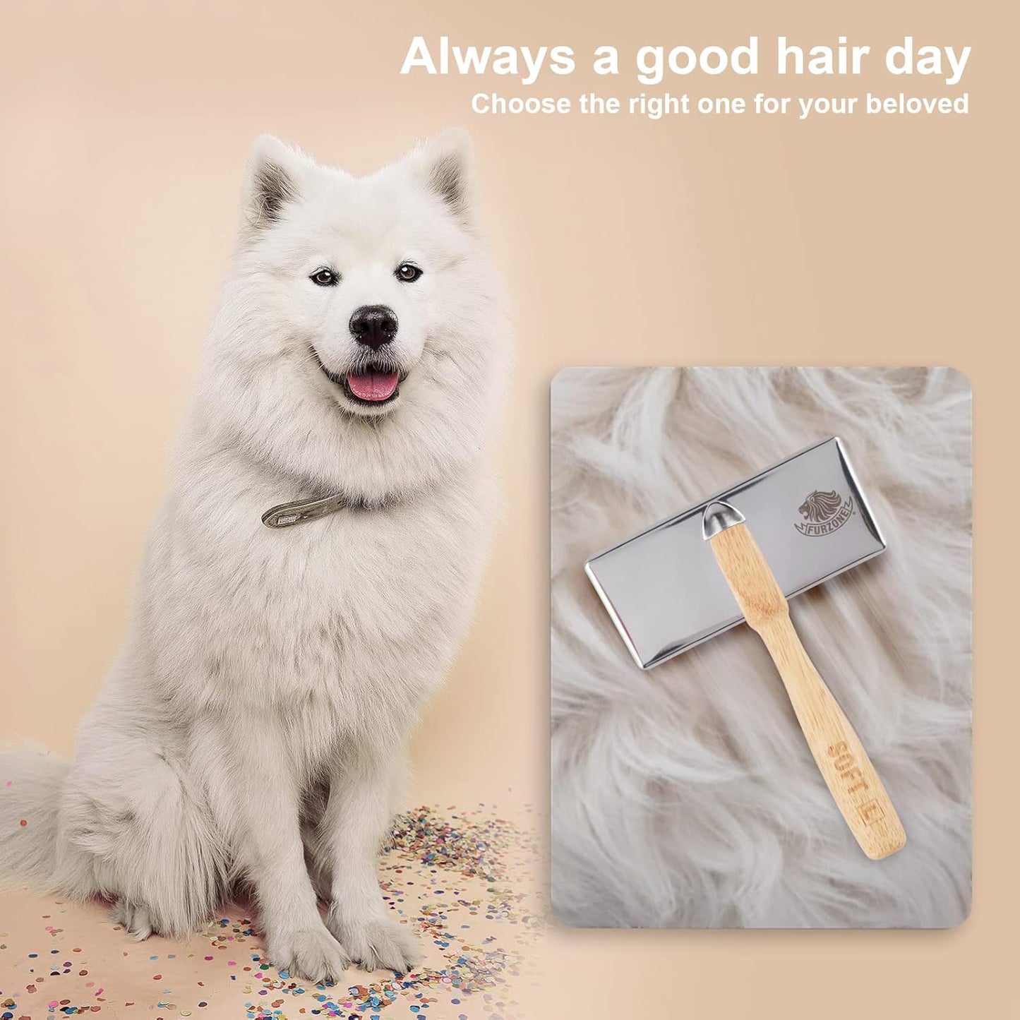 Furzone Wooden Slicker Brush - Stainless Steel Soft Pins for Pet Grooming (Size M)