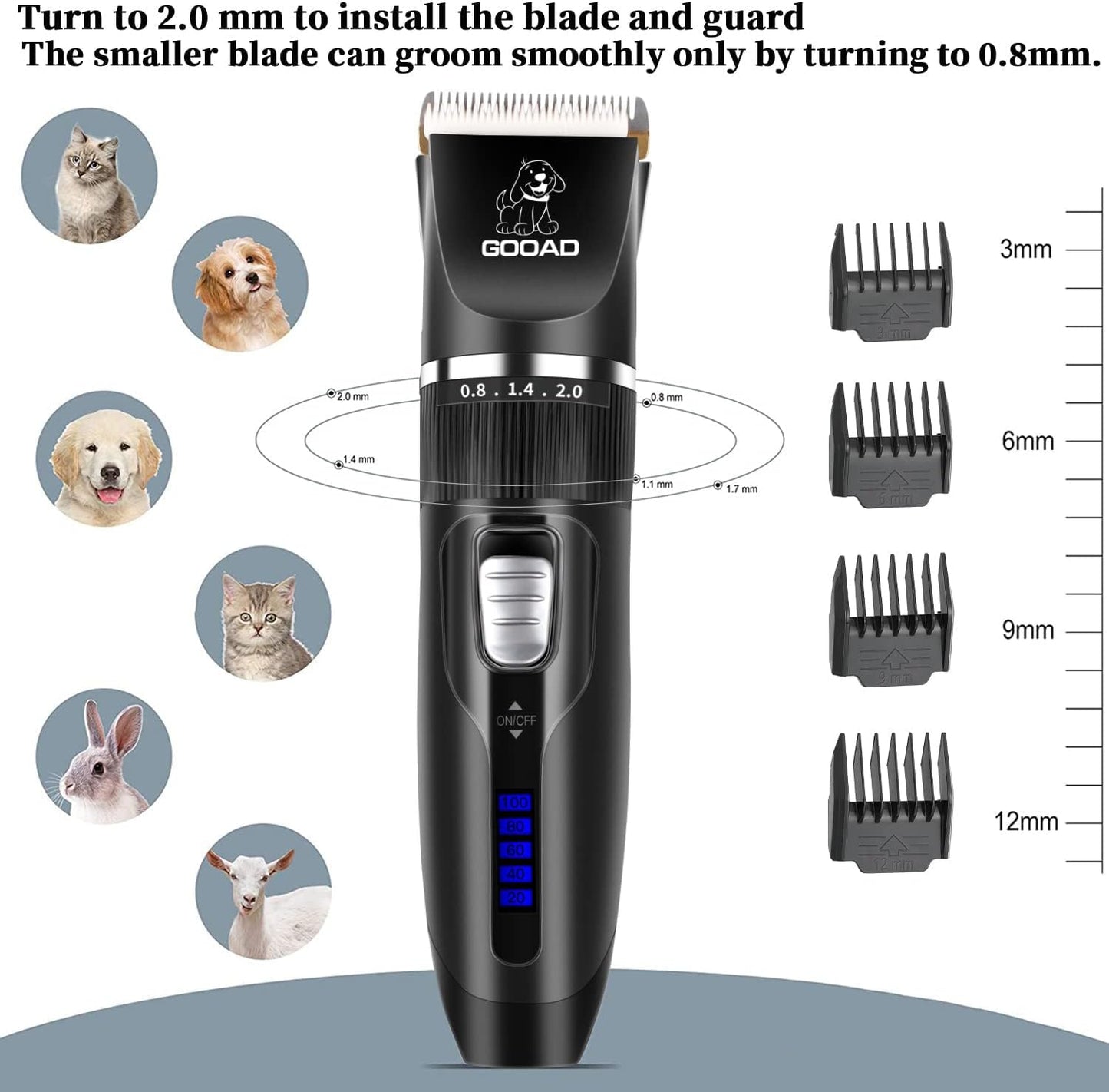 Dog Clippers for Grooming,Dog Grooming Kit for Heavy Thick Hair&Coats/Low Noise Rechargeable Cordless Hair Trimmer/Pet Shaver with Paw Trimmer for Small & Large Dogs Cats