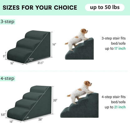 Mesa Lemon Dog Stairs & Steps for High Beds, 3 Steps High Density Foam Waterproof Dog Ramp for Small Dogs and Cats, Pet Stairs with Removable Washable Cover for Bed, Couch, Sofa and Car (H:16")