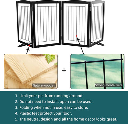 ZJSF Freestanding Dog Fence Indoor, Foldable Dog Gate for Doorways, Stairs or Hallways, Sturdy Wood Extra Wide Pet Gate with Support Feet for The House, White, 24 "Height-3 Panels