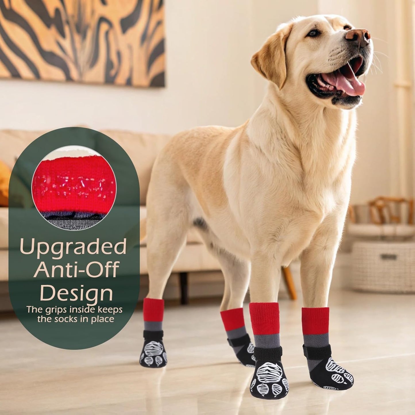 EXPAWLORER Anti Slip Dog Socks to Prevent Licking Paws, Dog Shoes for Hot Pavement Walk, Dog Booties for Hardwood Floors, Dog Boots & Paw Protectors with Grippers for Small Medium Large Senior Dogs M