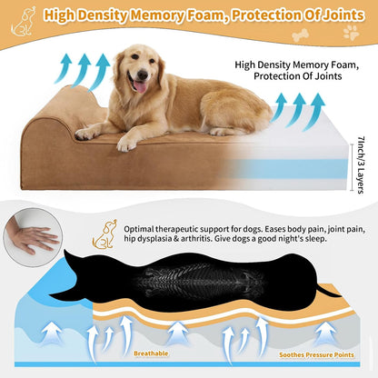 Rainmr Orthopedic Dog Beds for Large Dogs, 7" Memory Foam Dog Beds with Waterproof Liner, Durable Microsuede Cover, Removable and Washable, Nonskid Bottom, 48"x30"x7" L Grey