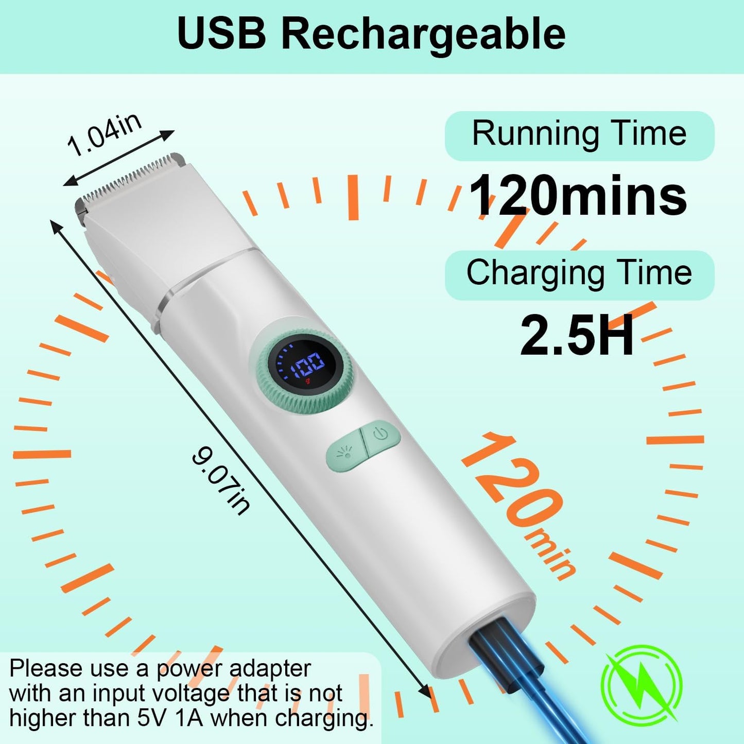 TBTeek Dog Grooming Clippers with LED Light,10-Level Speed 5-in-1 Cordless Dog Grooming Kit, Rechargeable Silent Dog Paw Trimmer Nail Clippers for Thick Hair Toenail Small Dog Pet 's feet