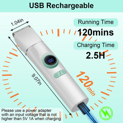 TBTeek Dog Grooming Clippers with LED Light,10-Level Speed 5-in-1 Cordless Dog Grooming Kit, Rechargeable Silent Dog Paw Trimmer Nail Clippers for Thick Hair Toenail Small Dog Pet 's feet