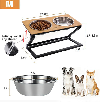 Elevated Dog Bowls, Adjustable Raised Dog Bowl Stand with 2 Stainless Steel Food Bowls 20°Tilted Water Bowls for Medium Small Sized Dogs (Black, Medium)