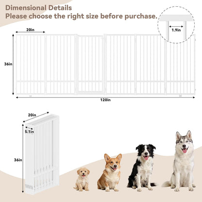 SNUOWU Full Metal Freestanding Dog Gate with Door, 32''Height Foldable Pet Dog Fence for Indoor & Outdoor, 4 Panels Extra Wide Free Standing TallDog Gates for Doorways,House,Stairs,Porch,Deck,Yard