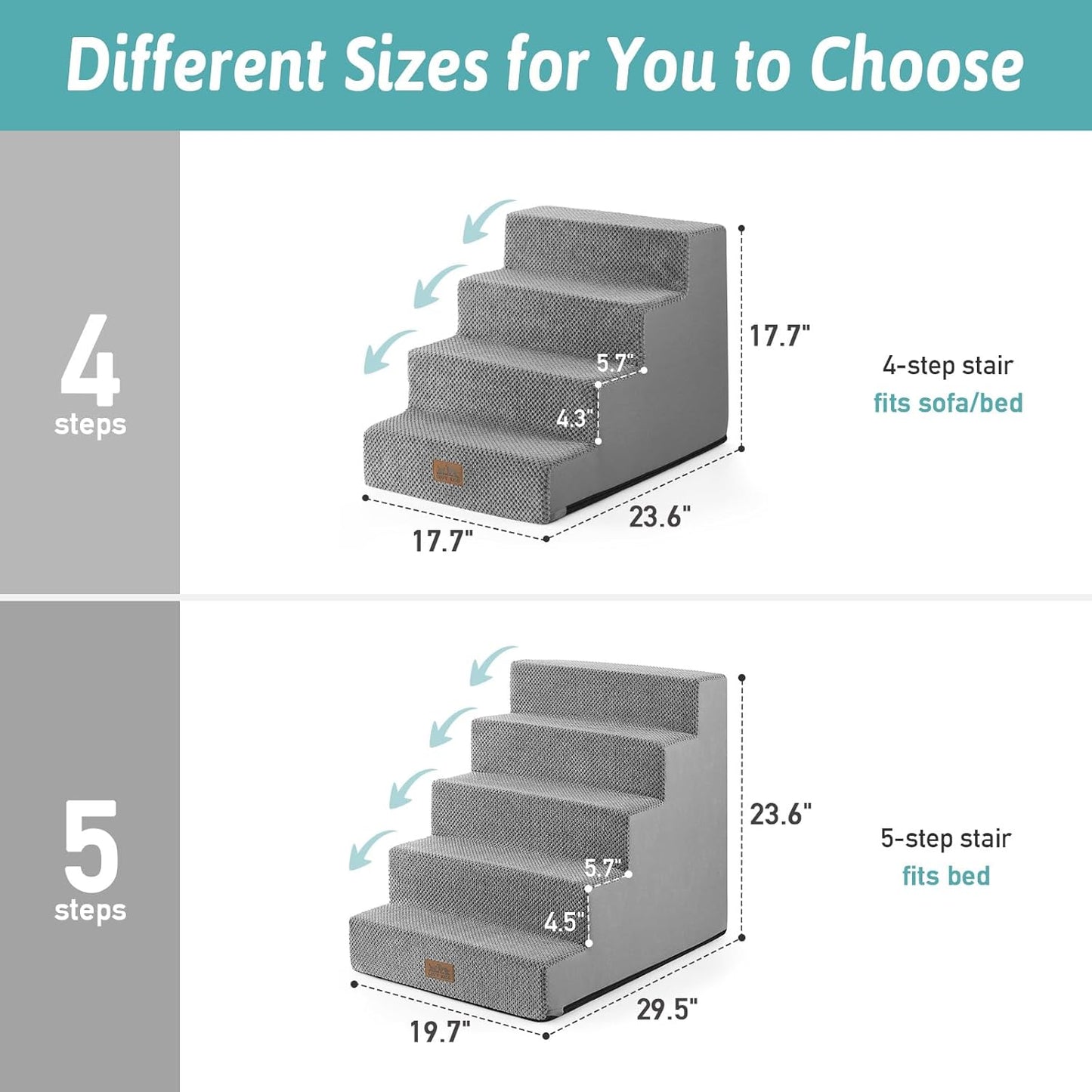 COZY KISS Dog Stairs for Small Dogs, 4 Tier Wider Pet Stairs for Couch and Beds, 17.7" H Non-Slip Dog Steps for Old Cats, Puppy, Small Medium Dogs, 17.7x23.6x17.7 inch, Beige