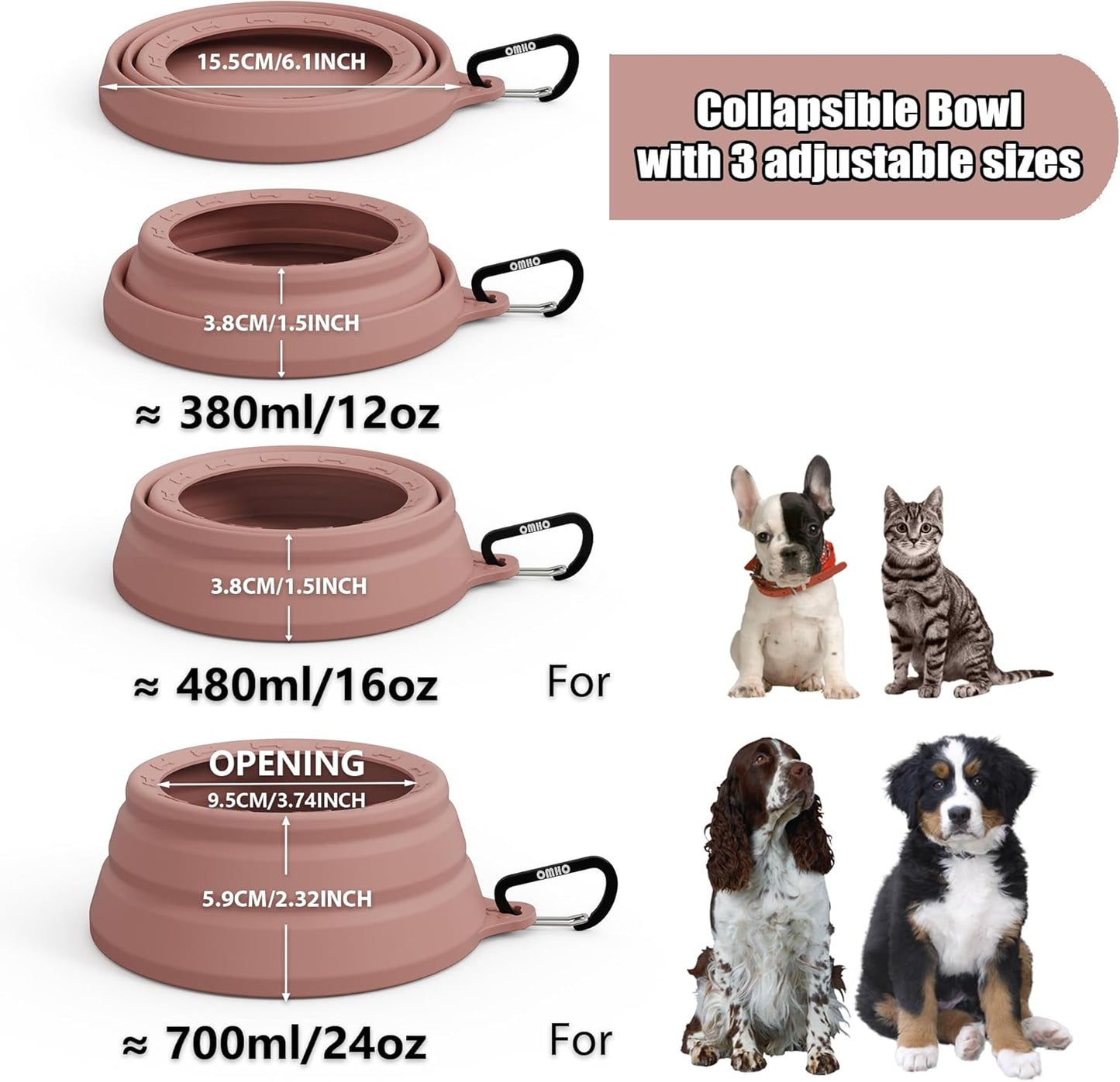 OHMO Spill Proof Collapsible Dog Water Bowl 24oz for Cars, No Splash Portable Bowls for Dog Travel, Dishwasher Safe, Pet Essentials for Road Trips, Cat Travel Accessories