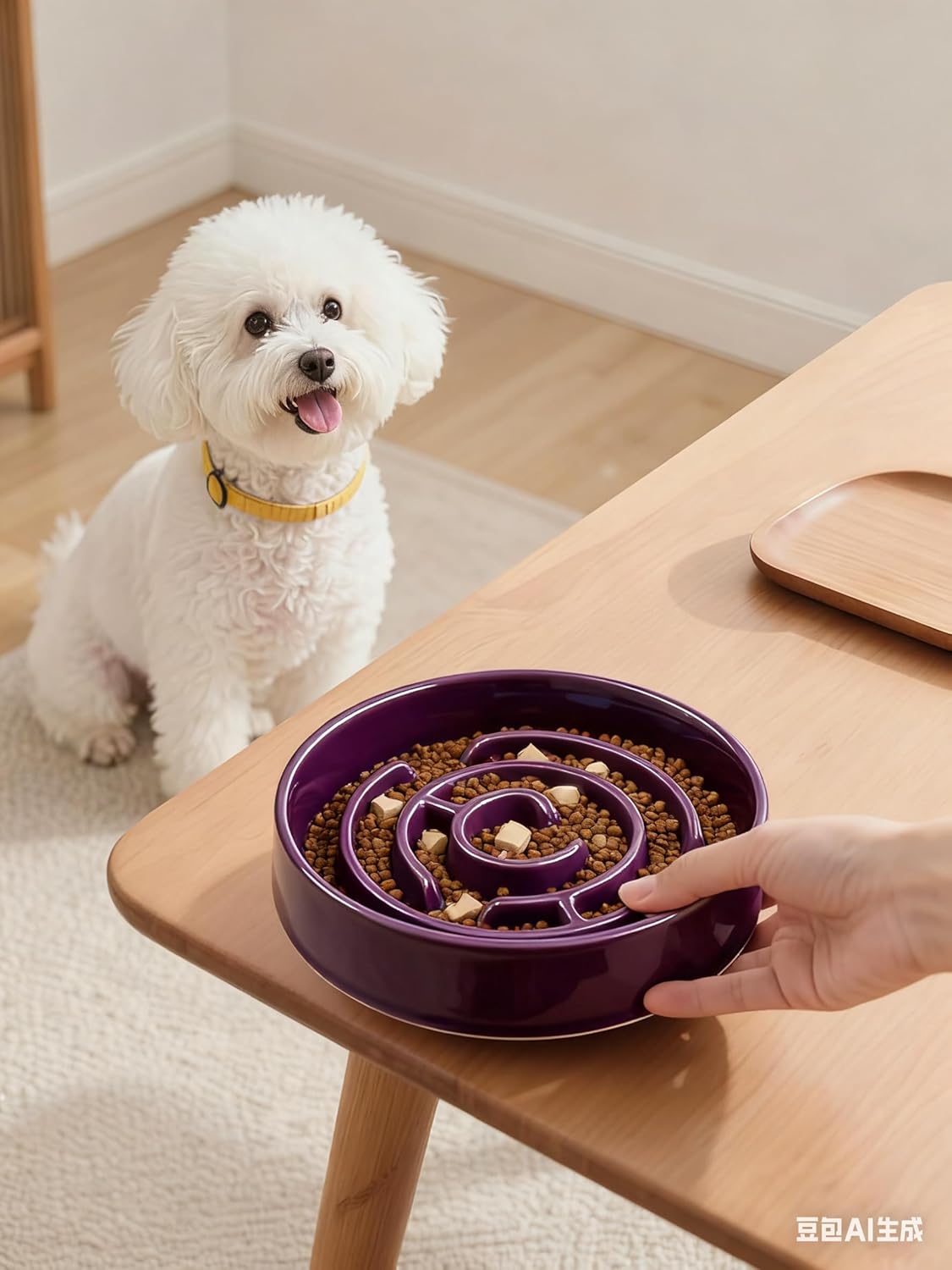 Ceramic Slow Feeder Dog Bowls with Anti-Slip, Slow Feeder & Non-Slip Design, Boredom and Anxiety Reducer, Suitable for All Breed Dogs and Cat (Ceramic-White)