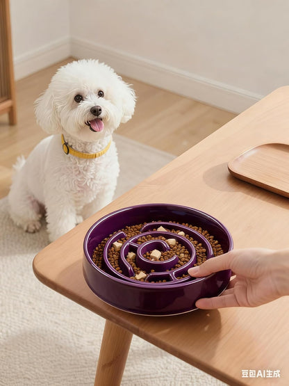 Ceramic Slow Feeder Dog Bowls with Anti-Slip, Slow Feeder & Non-Slip Design, Boredom and Anxiety Reducer, Suitable for All Breed Dogs and Cat (Ceramic-White)