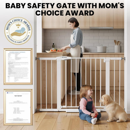 Mumeasy 29.7-46" Baby Gate for Stairs, Pressure Mounted Dog Gate for Doorways, Auto Close Walk Through Pet Gate Indoor, Extra Wide Metal Child Safety Gate, Mom's Choice Awards Winner, Black